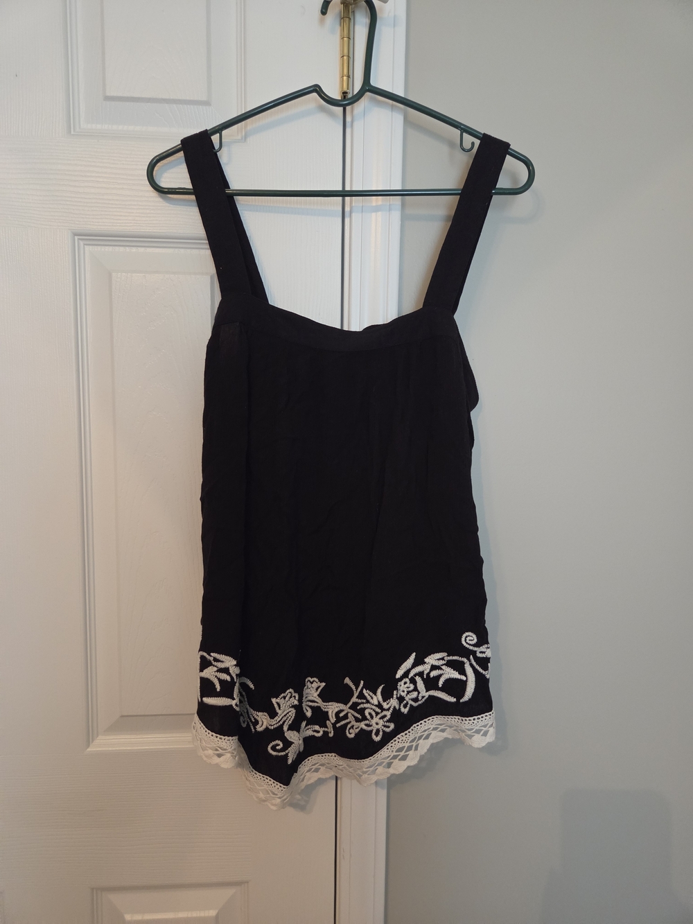 Maurices Black Flowy Camisole with White Embroidered Hem